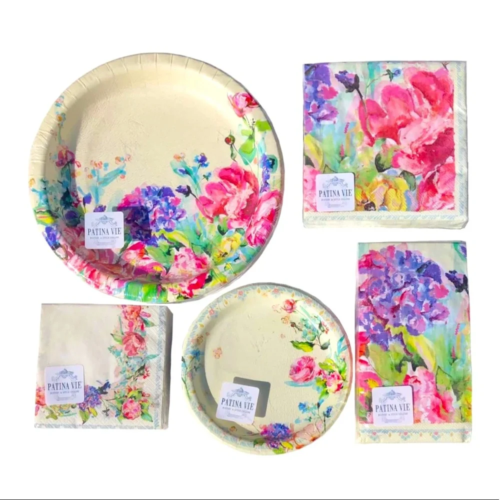 Patina Vie PV Floral Cream Paper Party Tableware Bundle Set